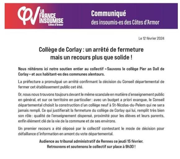 Communique college de corlay 1