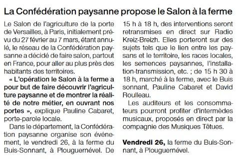 Of 24 fev la confederation paysane propose le salon a la ferme