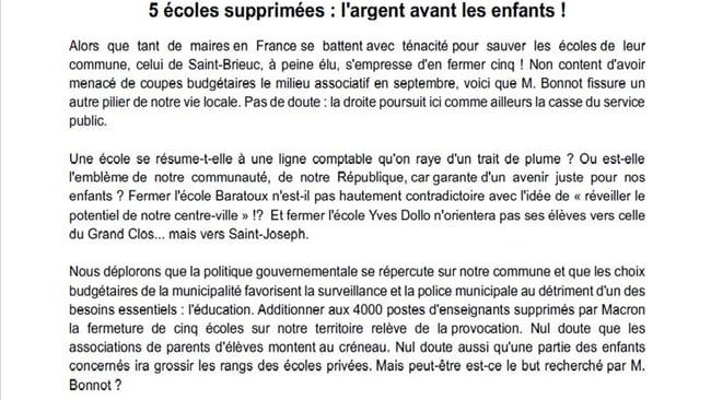 Communique 9 oct fermetures ecoles