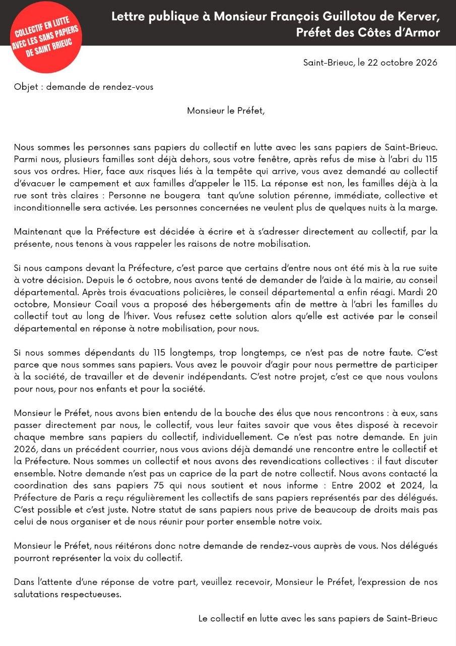 Lettre au prefet 22 octobre